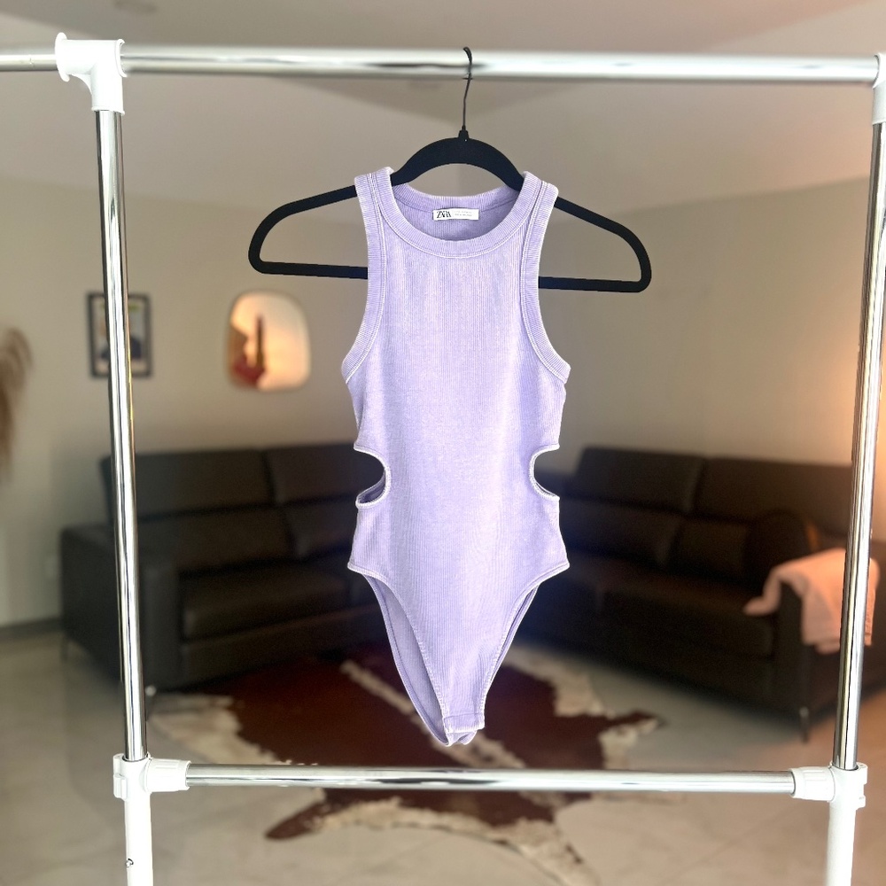 Zara Lilac Cutout Ribbed Bodysuit